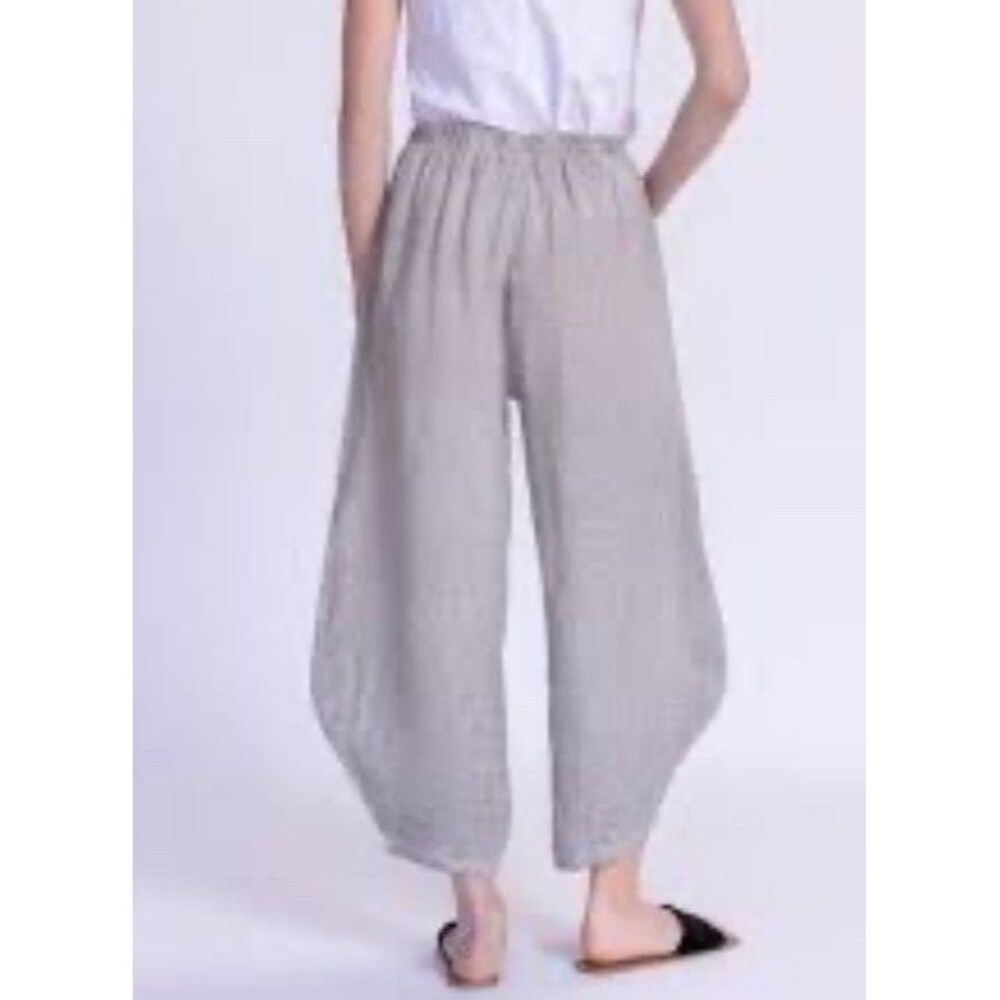 IT IS WELL LA Women’s 100% Linen Pull On Wide Leg Split Crop Pants Khaky Sz L